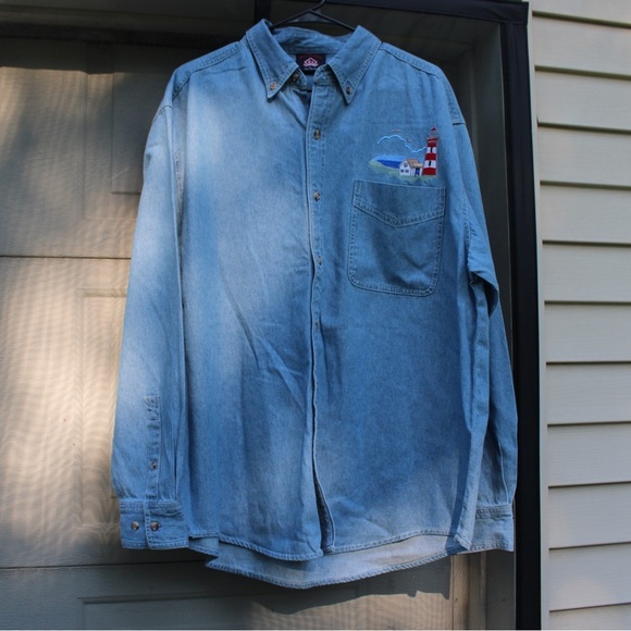 Won’s Wear Tops - Won’s Wear Large 100% Cotton Denim Light House Button Down